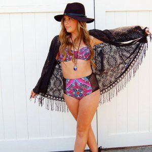 JUICY COUTURE CROCHET PAISLEY HIGH WAISTED BIKINI